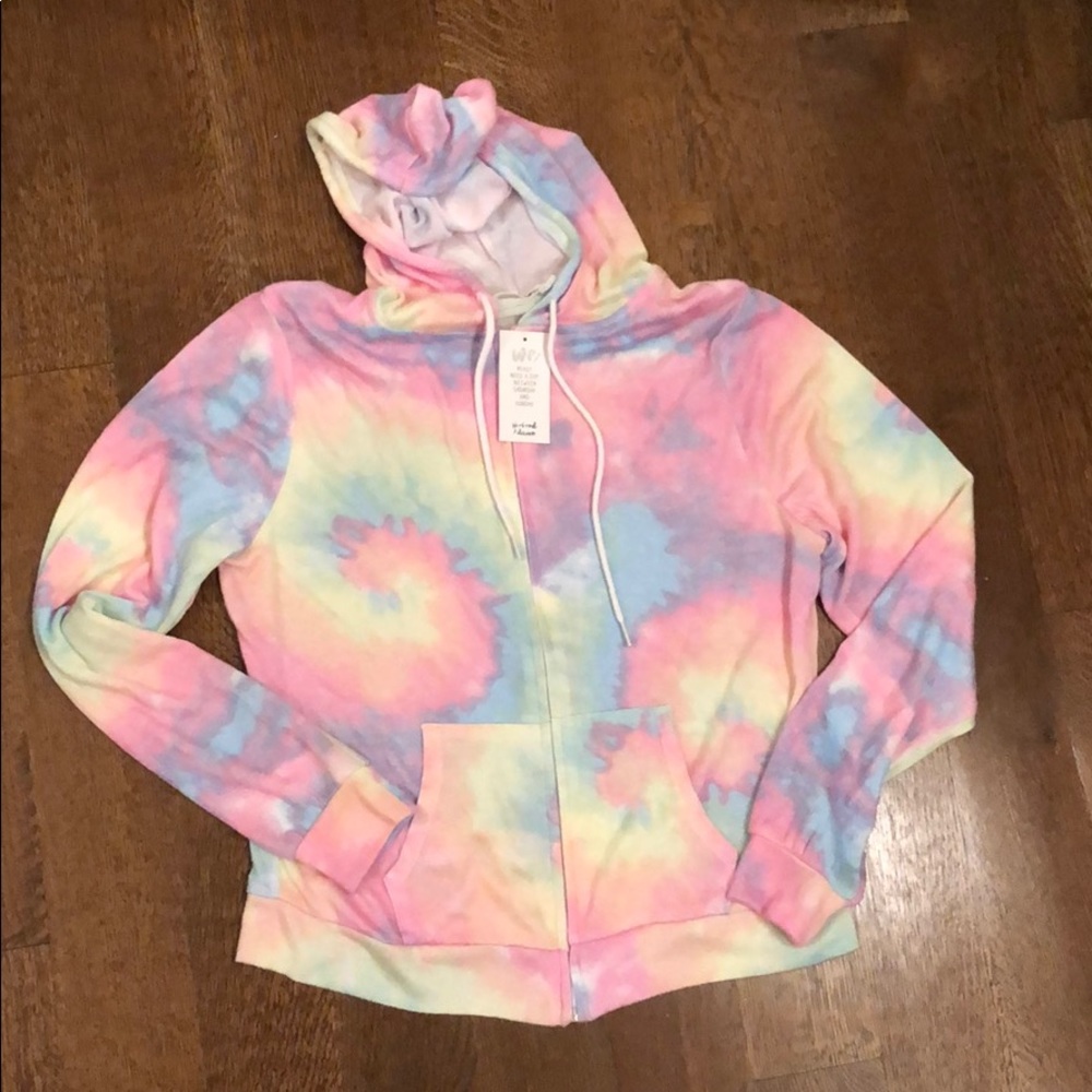NWT Rainbow pastel tie-dye zipper jacket hoodie!